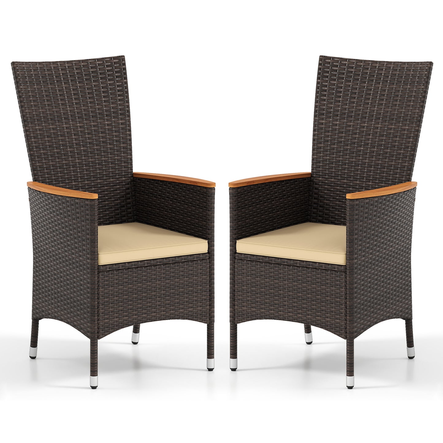 Patio Rattan Chairs Set of 2 Outdoor Wicker Dining Chairs with High Backrest, Beige Patio Dining Chairs at Gallery Canada