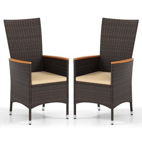 Patio Rattan Chairs Set of 2 Outdoor Wicker Dining Chairs with High Backrest, Beige