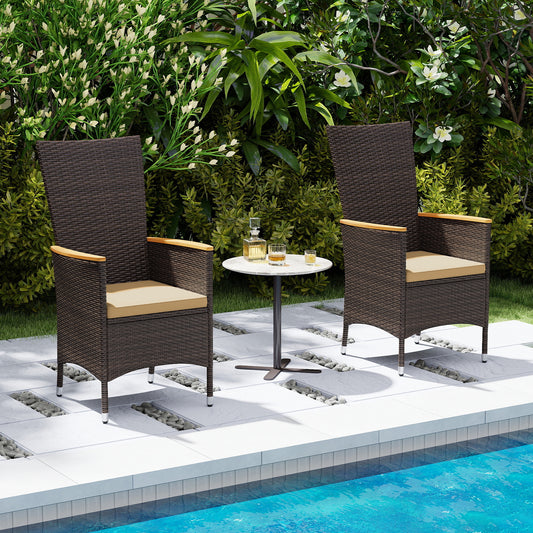 Patio Rattan Chairs Set of 2 Outdoor Wicker Dining Chairs with High Backrest, Beige Patio Dining Chairs Beige at Gallery Canada