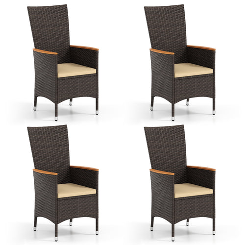 Patio Rattan Chairs Set of 4 Outdoor Wicker Dining Chairs with High Backrest, Beige