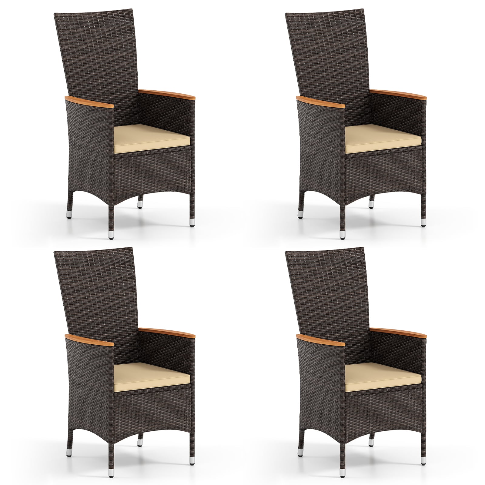 Patio Rattan Chairs Set of 4 Outdoor Wicker Dining Chairs with High Backrest, Beige Patio Dining Chairs at Gallery Canada