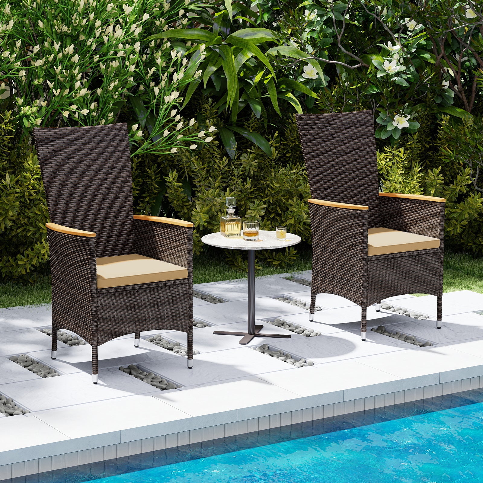 Patio Rattan Chairs Set of 4 Outdoor Wicker Dining Chairs with High Backrest, Beige Patio Dining Chairs at Gallery Canada