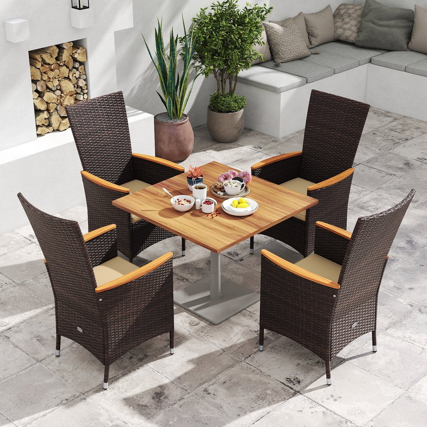 Patio Rattan Chairs Set of 4 Outdoor Wicker Dining Chairs with High Backrest, Beige Patio Dining Chairs at Gallery Canada