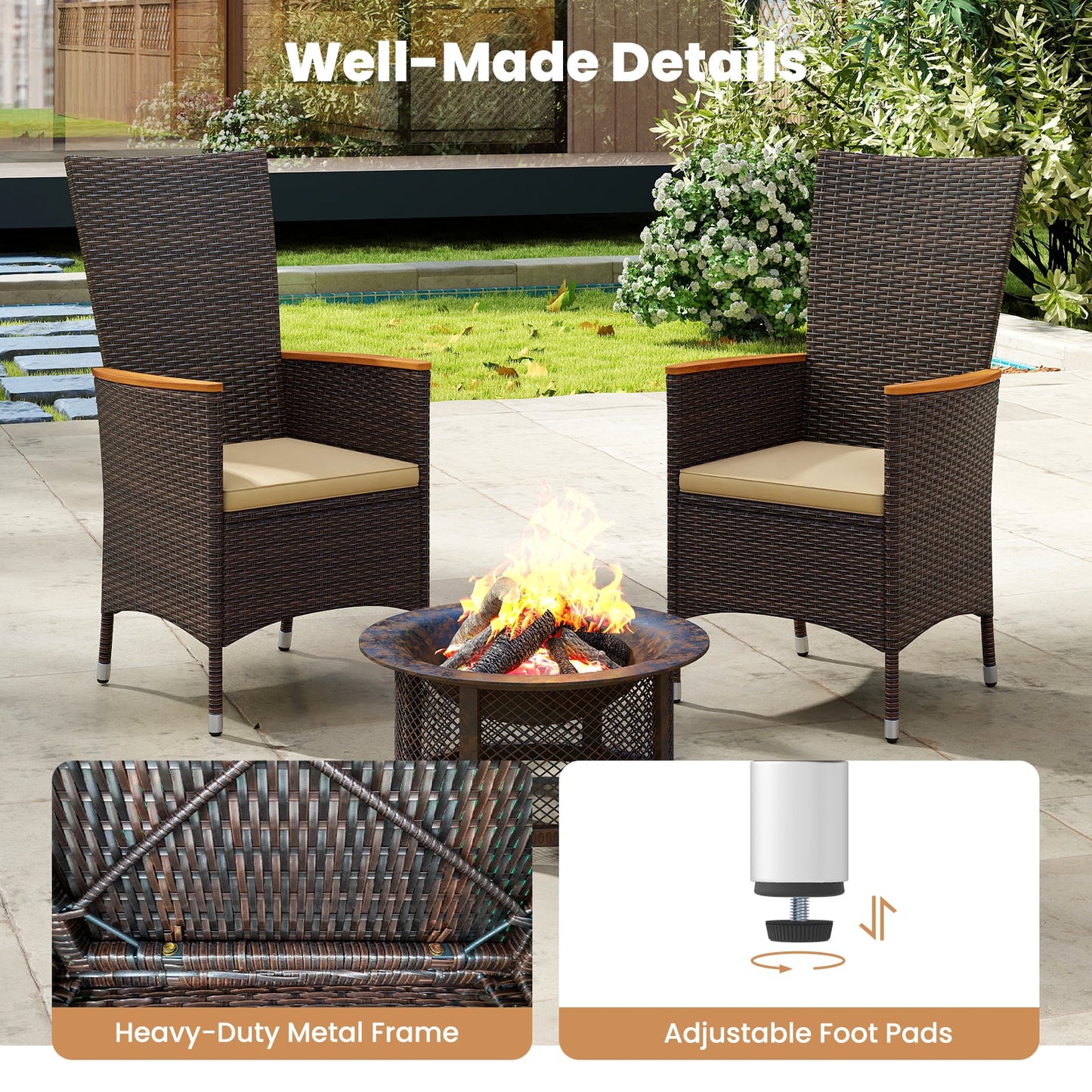 Patio Rattan Chairs Set of 4 Outdoor Wicker Dining Chairs with High Backrest, Beige Patio Dining Chairs at Gallery Canada