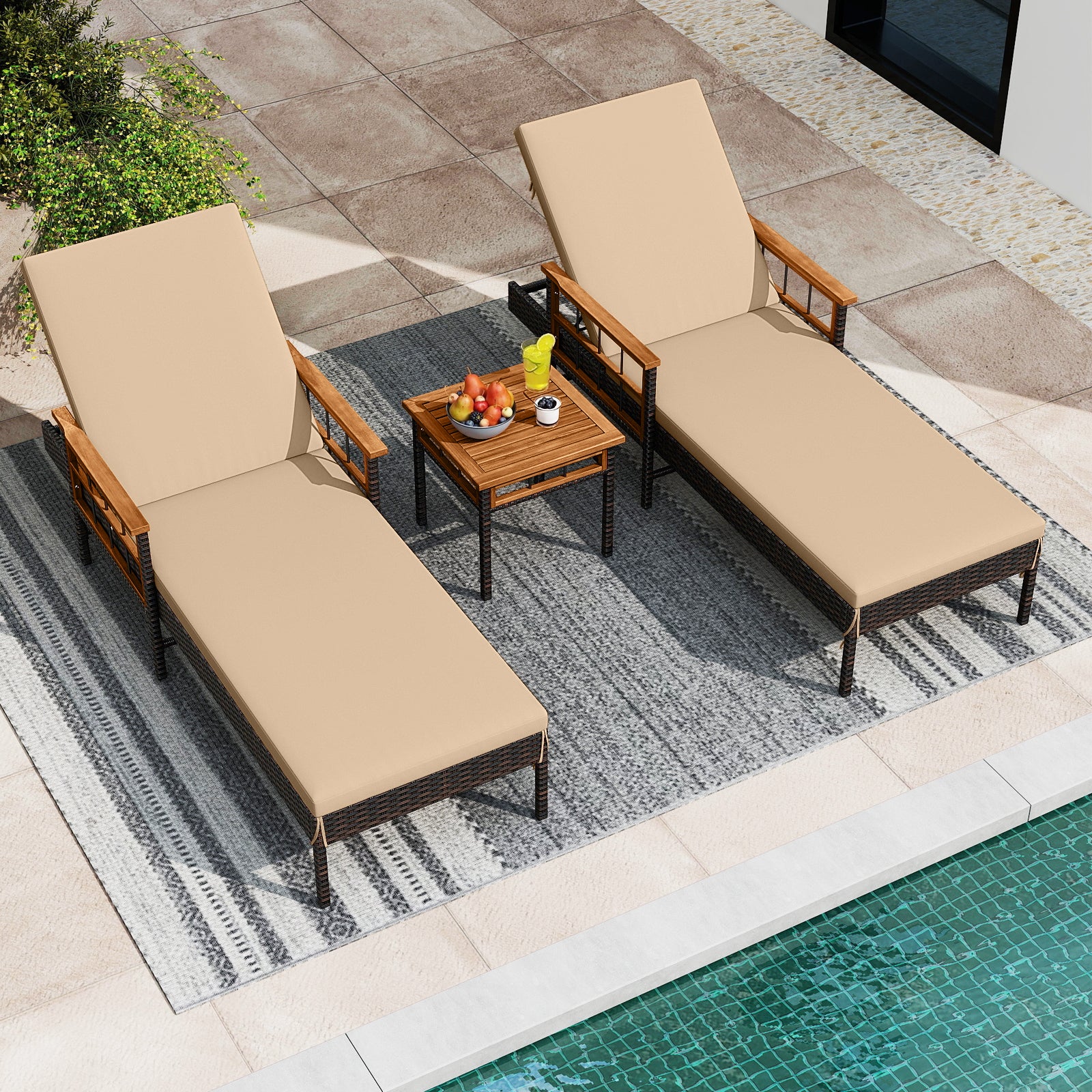 Patio Rattan Chaise Lounge with Side Table and Adjustable Backrest-WH, Brown Patio Conversation Sets at Gallery Canada