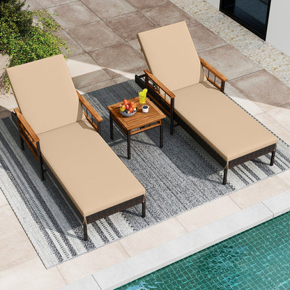 Patio Rattan Chaise Lounge with Side Table and Adjustable Backrest-WH, Brown Patio Conversation Sets at Gallery Canada