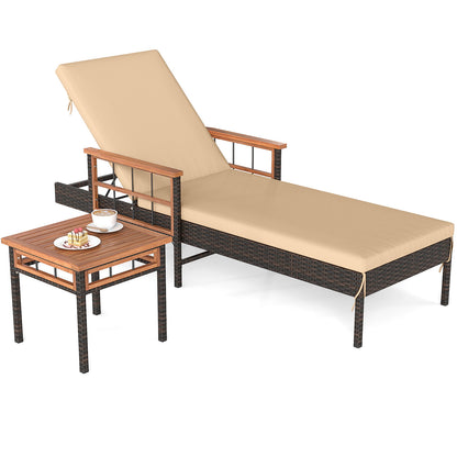 Patio Rattan Chaise Lounge with Side Table and Adjustable Backrest-WH, Brown Patio Conversation Sets at Gallery Canada