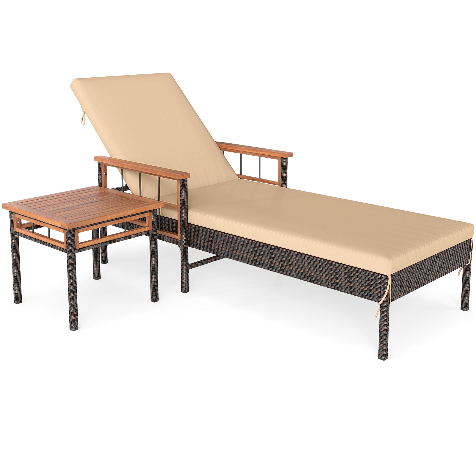Patio Rattan Chaise Lounge with Side Table and Adjustable Backrest-WH, Brown Patio Conversation Sets at Gallery Canada
