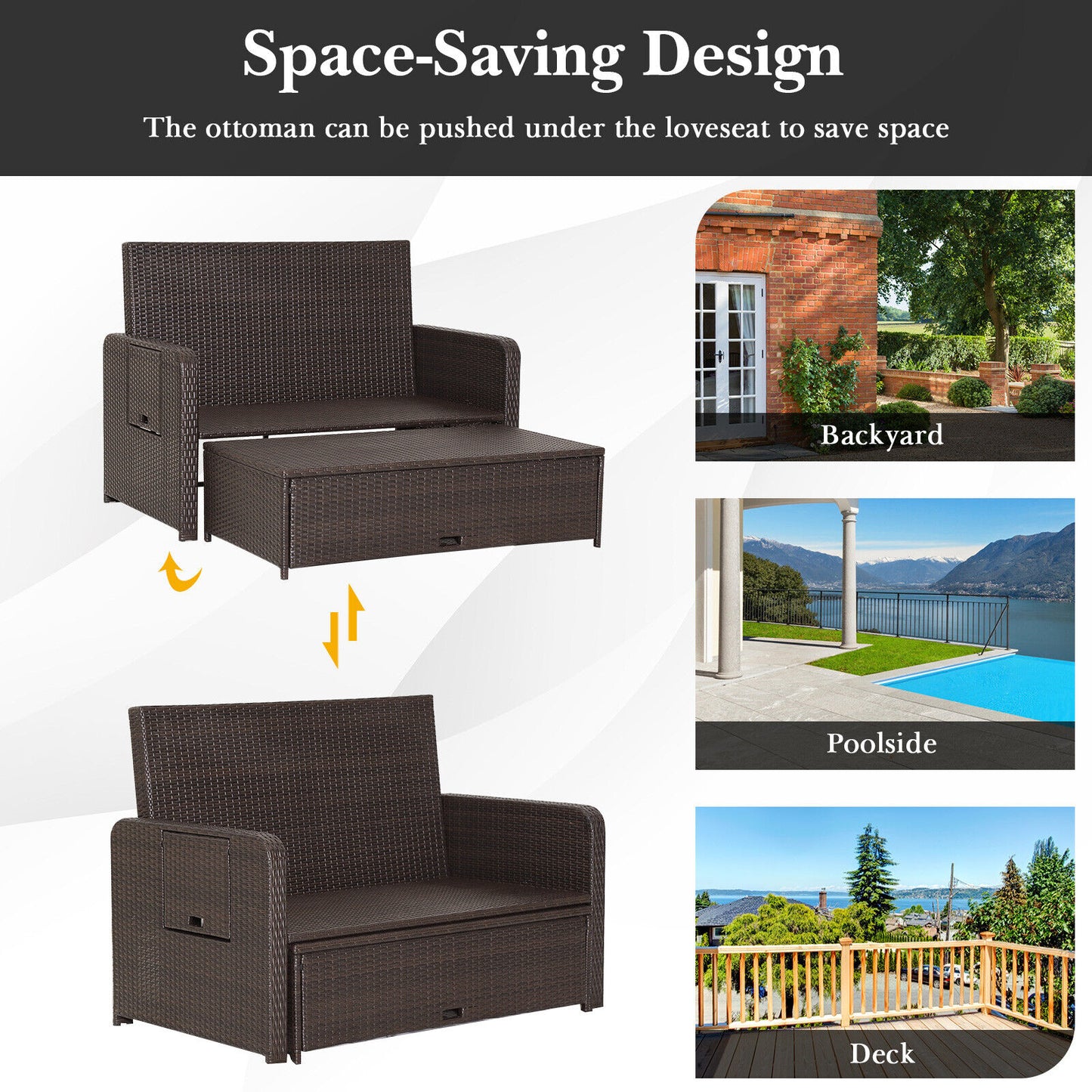 Patio Rattan Daybed, Adjustable Backrest, Retractable Side Tray, Black Outdoor Sectionals at Gallery Canada