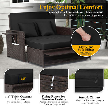 Patio Rattan Daybed, Adjustable Backrest, Retractable Side Tray, Black Outdoor Sectionals at Gallery Canada