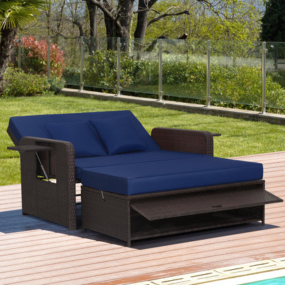 Patio Rattan Daybed, Adjustable Backrest, Retractable Side Tray, Navy Outdoor Sectionals at Gallery Canada
