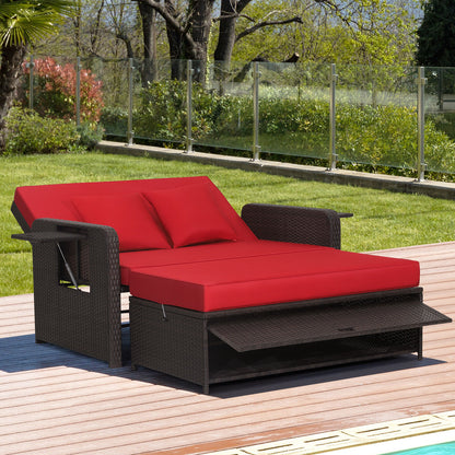 Patio Rattan Lounge Chair Set, Adjustable Backrest, Retractable Side Tray, Red Outdoor Sectionals at Gallery Canada