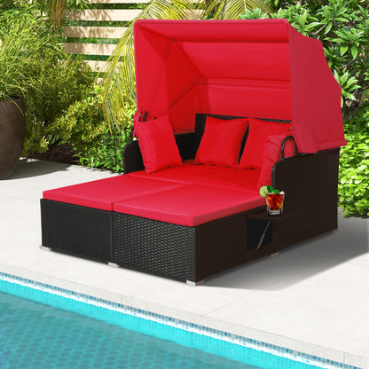 Rattan Daybed With Retractable Canopy, Side Tables, Red Outdoor Sectionals at Gallery Canada