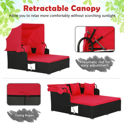 Rattan Daybed With Retractable Canopy, Side Tables, Red Outdoor Sectionals at Gallery Canada