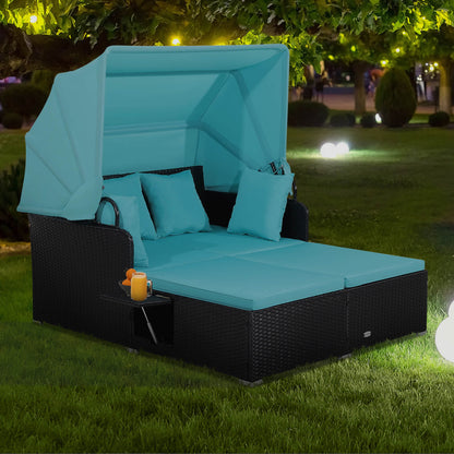 Patio Rattan Daybed With Retractable Canopy, Turquoise Outdoor Sectionals at Gallery Canada