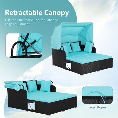 Patio Rattan Daybed With Retractable Canopy, Turquoise Outdoor Sectionals at Gallery Canada