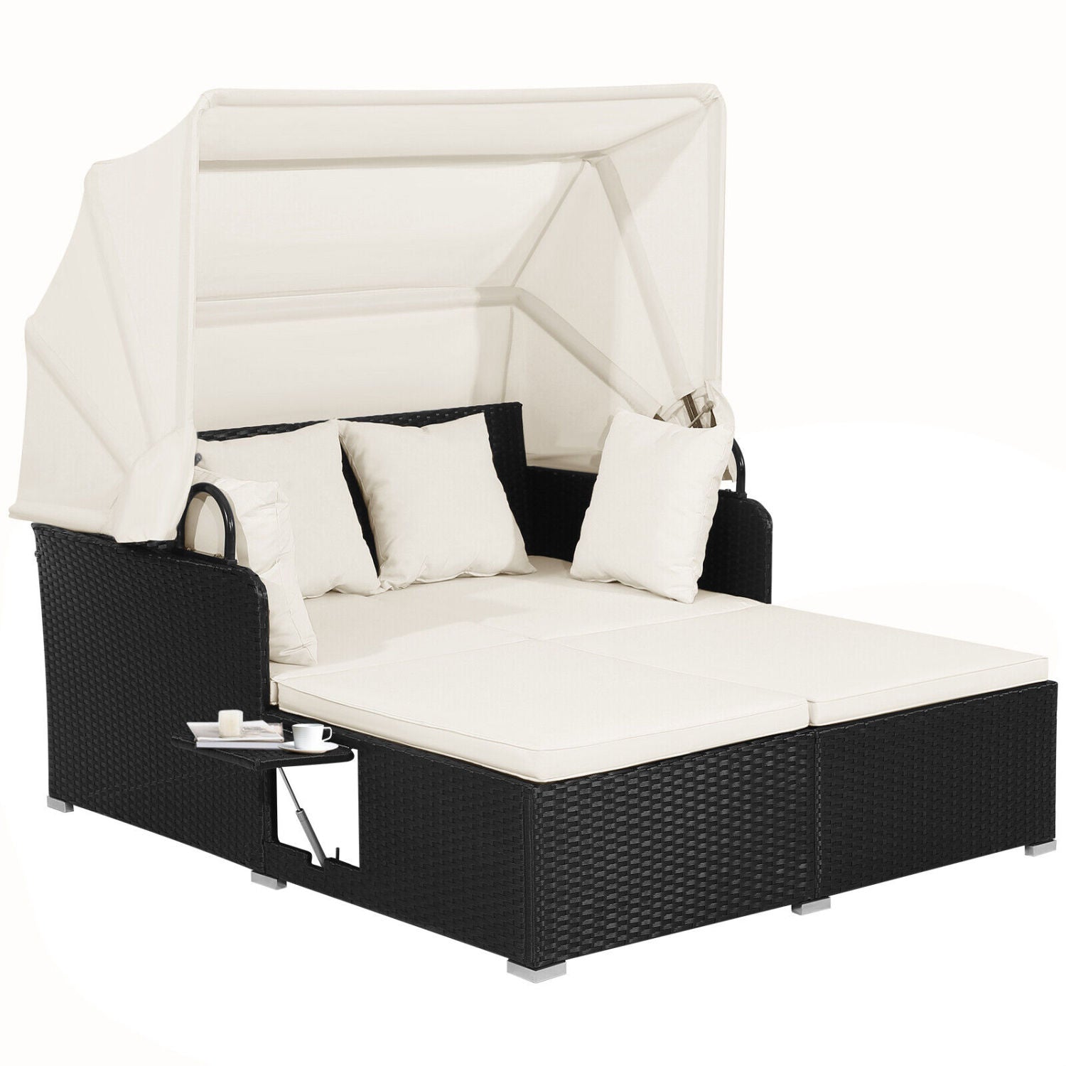 Patio Rattan Daybed, Retractable Canopy, Side Tables, Off White Outdoor Sectionals at Gallery Canada