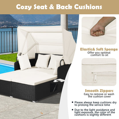Patio Rattan Daybed, Retractable Canopy, Side Tables, Off White Outdoor Sectionals at Gallery Canada
