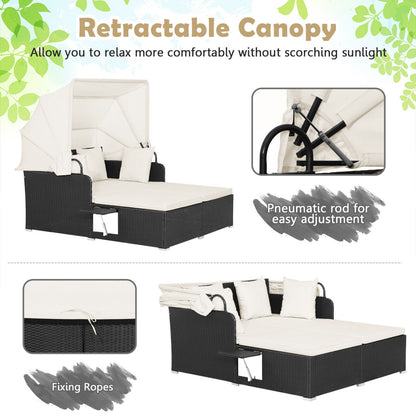 Patio Rattan Daybed, Retractable Canopy, Side Tables, Off White Outdoor Sectionals at Gallery Canada