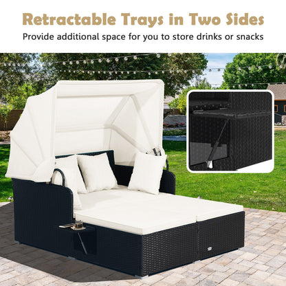 Patio Rattan Daybed, Retractable Canopy, Side Tables, Off White Outdoor Sectionals at Gallery Canada
