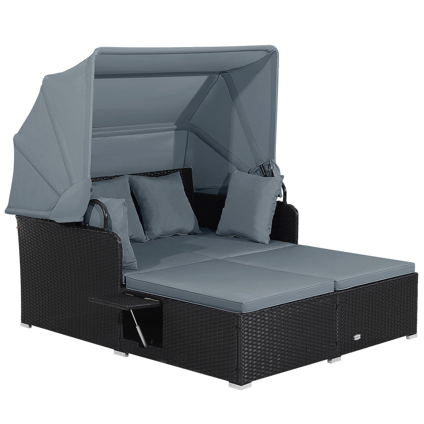Patio Rattan Daybed With Retractable Canopy, Side Tables, Gray Outdoor Sectionals at Gallery Canada