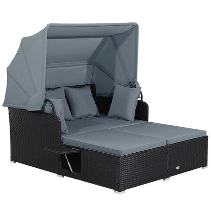 Patio Rattan Daybed With Retractable Canopy, Side Tables, Gray Outdoor Sectionals at Gallery Canada