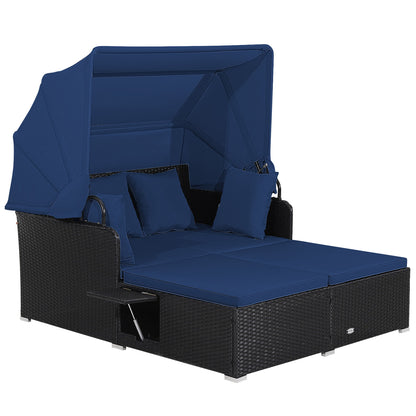 Patio Rattan Daybed With Retractable Canopy, Side Tables, Navy Outdoor Sectionals Navy at Gallery Canada
