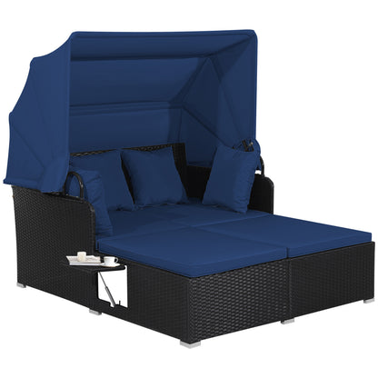 Patio Rattan Daybed With Retractable Canopy, Side Tables, Navy Outdoor Sectionals at Gallery Canada
