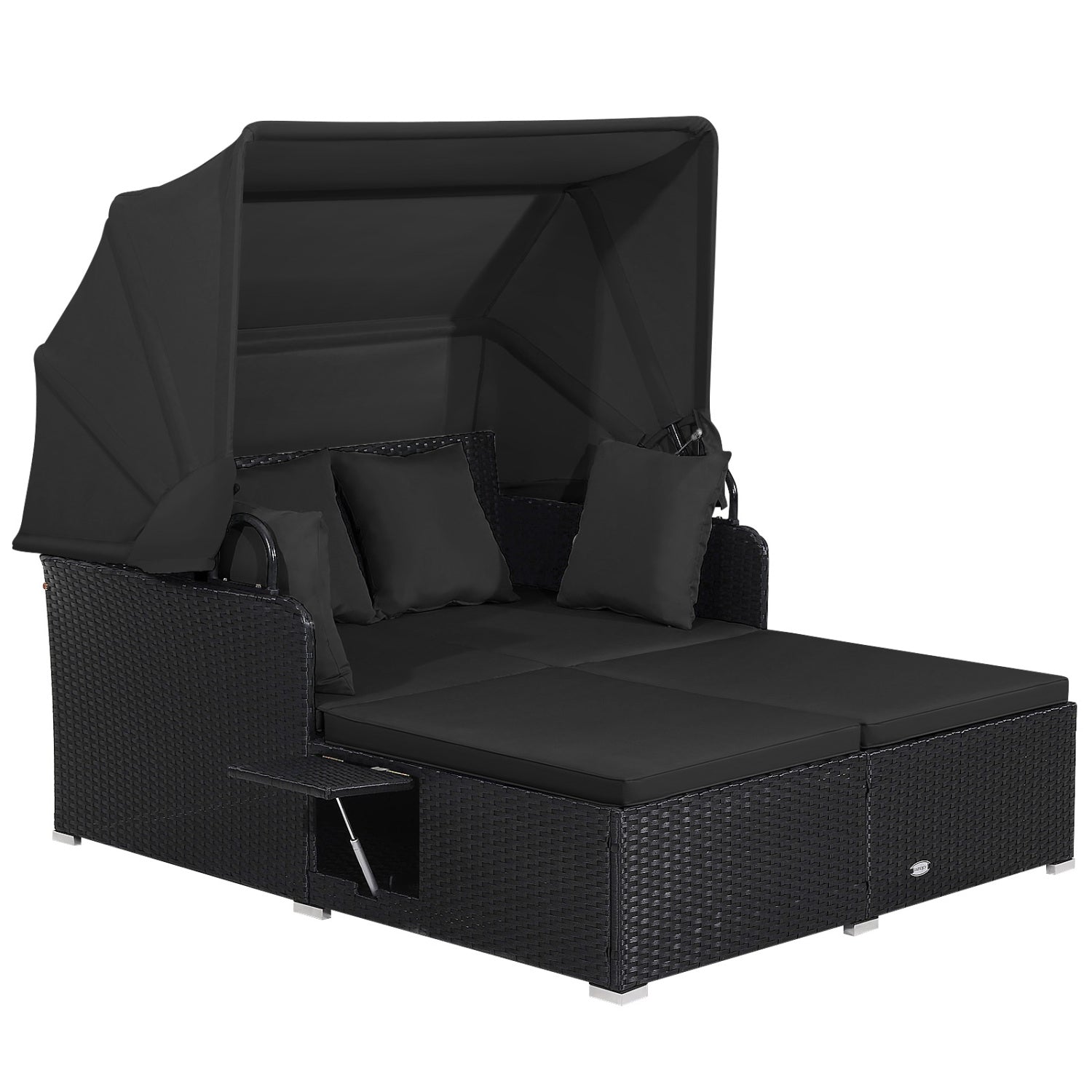 Patio Rattan Daybed With Retractable Canopy, Side Tables, Black Outdoor Sectionals at Gallery Canada