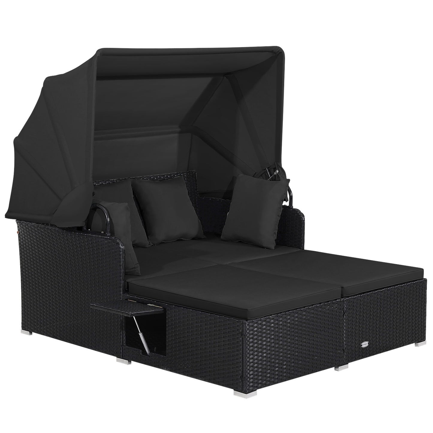 Patio Rattan Daybed With Retractable Canopy, Side Tables, Black Outdoor Sectionals at Gallery Canada