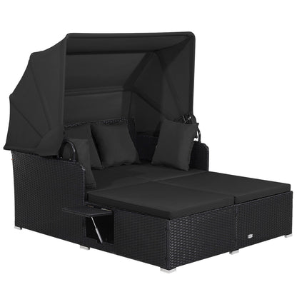 Patio Rattan Daybed With Retractable Canopy, Side Tables, Black Outdoor Sectionals at Gallery Canada