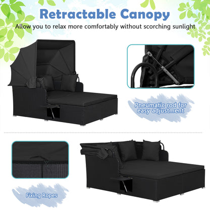 Patio Rattan Daybed With Retractable Canopy, Side Tables, Black Outdoor Sectionals at Gallery Canada