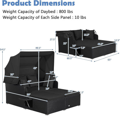 Patio Rattan Daybed With Retractable Canopy, Side Tables, Black Outdoor Sectionals at Gallery Canada