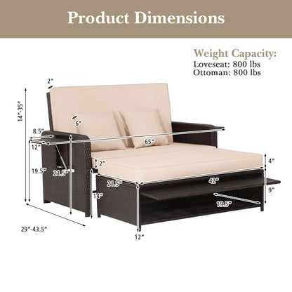 Rattan Lounge Chair Set, Adjustable Backrest, Retractable Side Tray, Brown Outdoor Sectionals at Gallery Canada