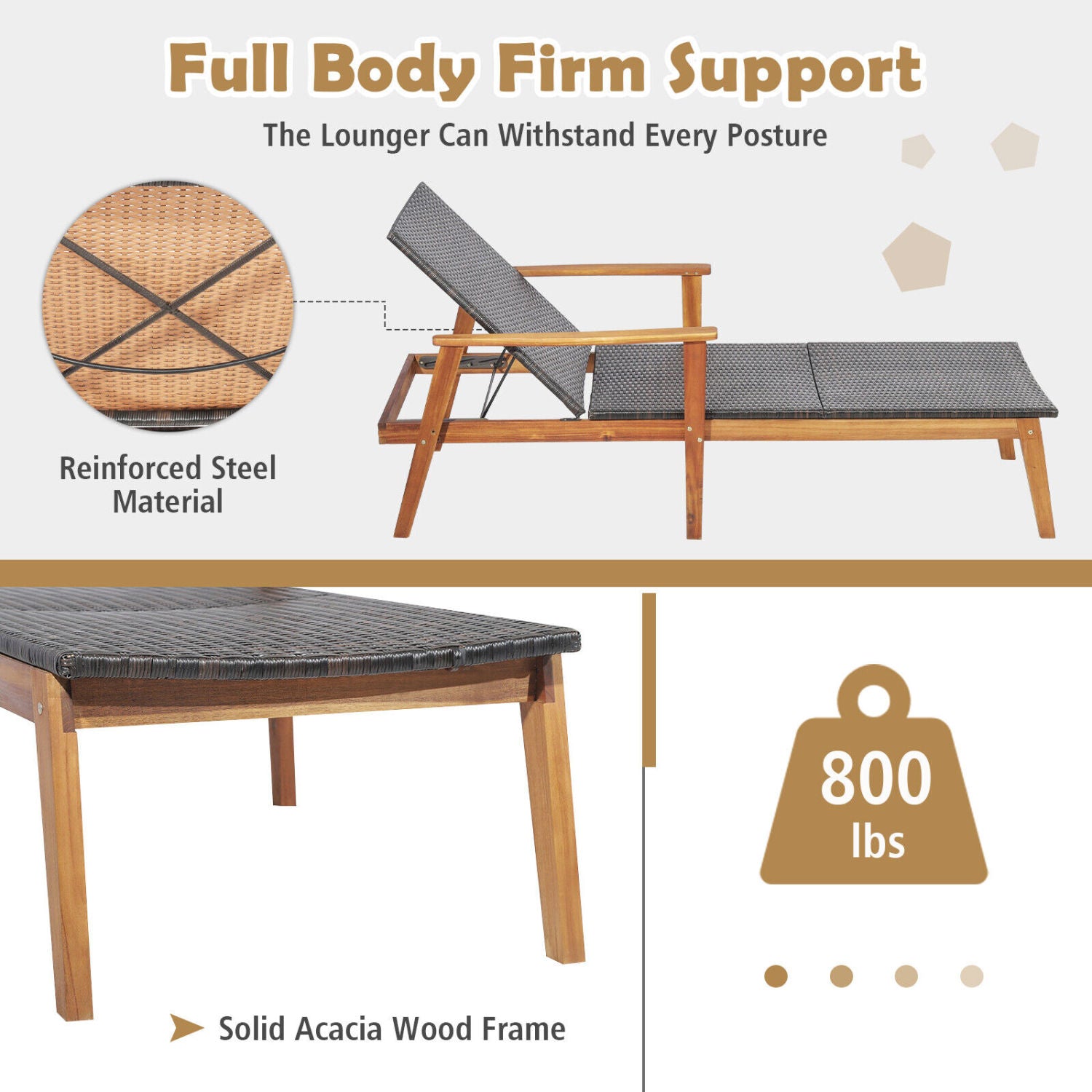 Patio Rattan Lounge Chair with 4-Position Adjustable Backrest, Brown Outdoor Chaise Lounges at Gallery Canada