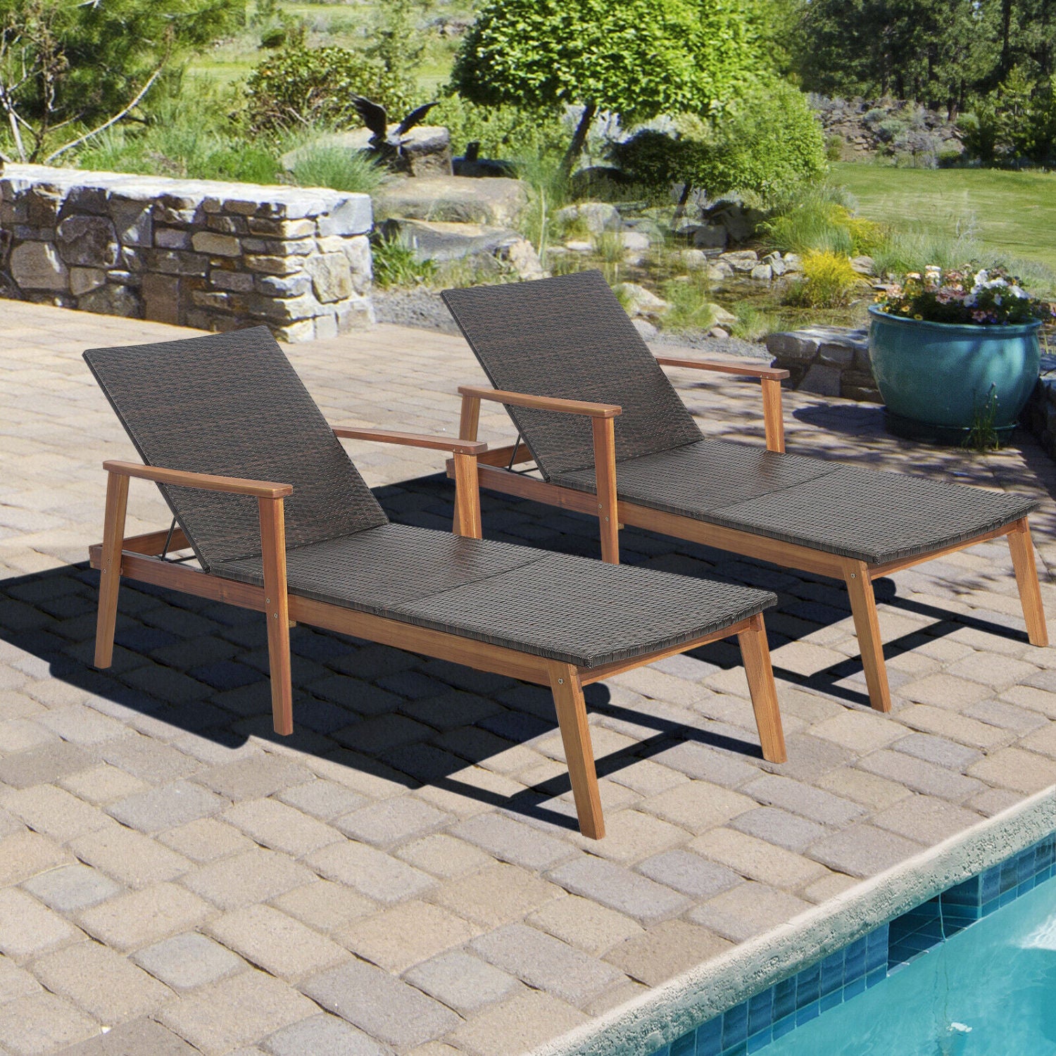Patio Rattan Lounge Chair with 4-Position Adjustable Backrest, Brown Outdoor Chaise Lounges at Gallery Canada