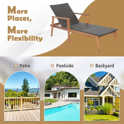 Patio Rattan Lounge Chair with 4-Position Adjustable Backrest, Brown Outdoor Chaise Lounges at Gallery Canada