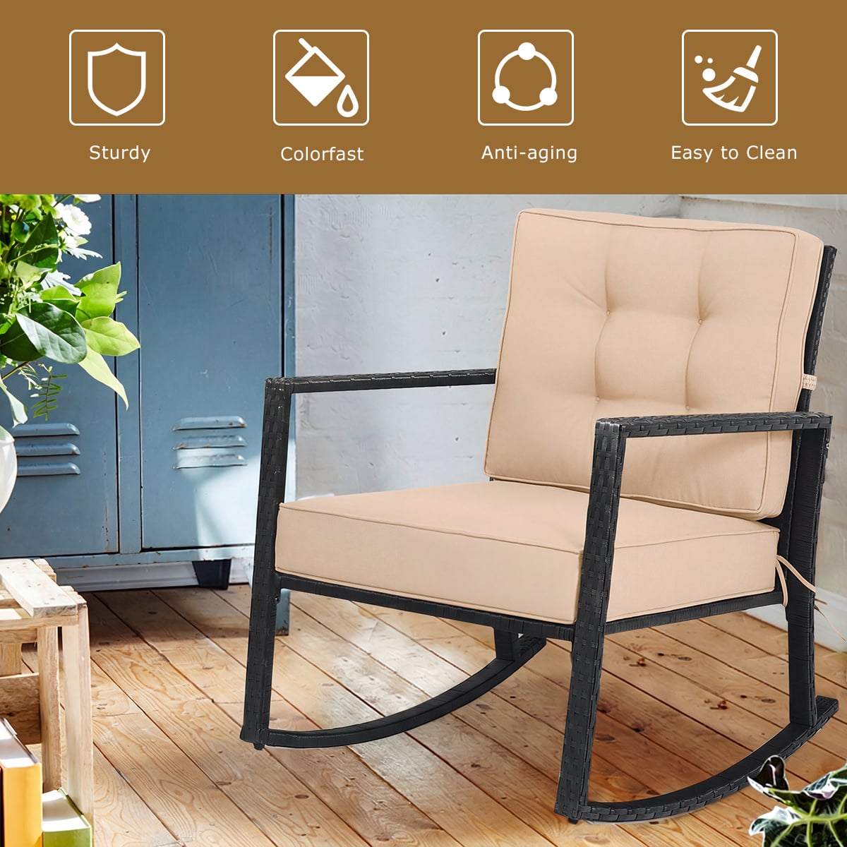 Patio Rattan Rocker Outdoor Glider Rocking Chair Cushion Lawn, Brown Patio Rocking Chairs & Gliders at Gallery Canada