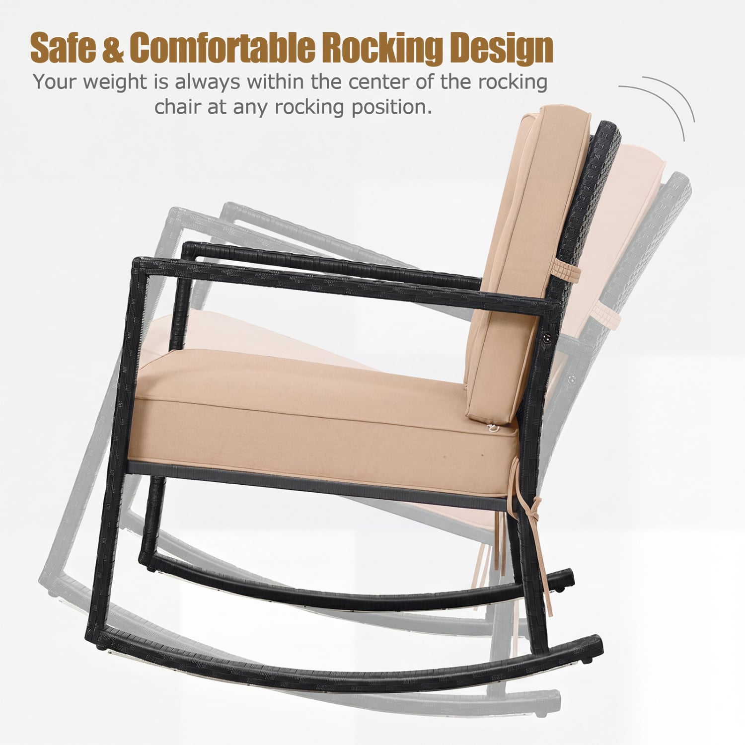 Patio Rattan Rocker Outdoor Glider Rocking Chair Cushion Lawn, Brown Patio Rocking Chairs & Gliders at Gallery Canada