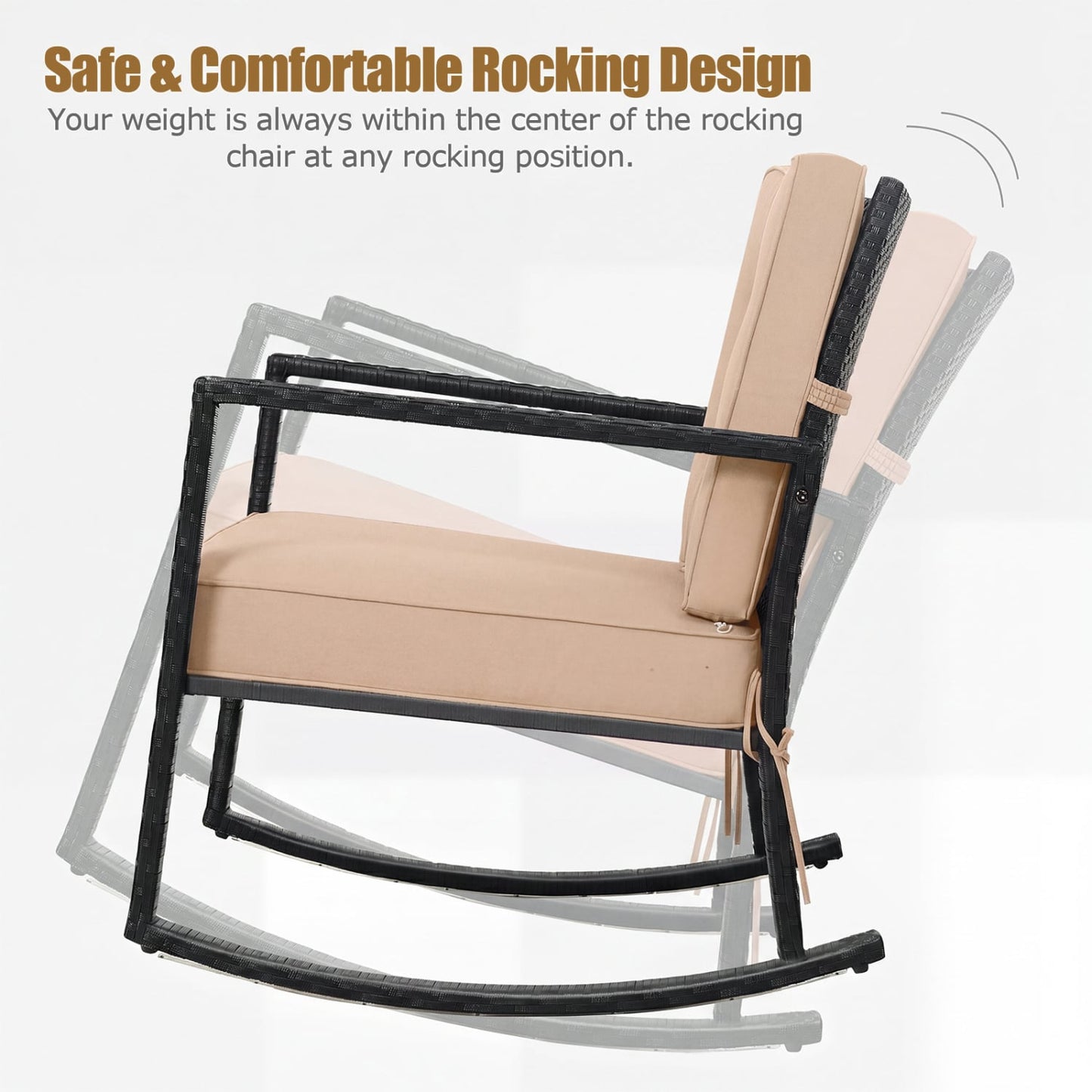 Patio Rattan Rocker Outdoor Glider Rocking Chair Cushion Lawn, Brown Patio Rocking Chairs & Gliders at Gallery Canada