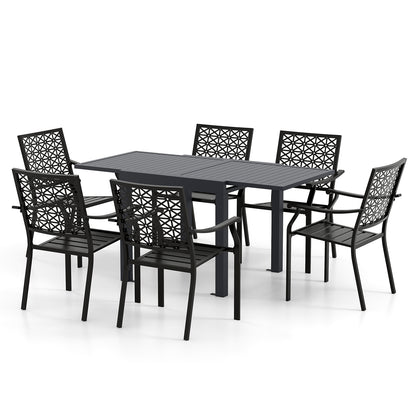 Patio Rectangular Aluminum Table and Stackable Armchairs Set with Slatted Tabletop and Seats Patio Dining Sets at Gallery Canada