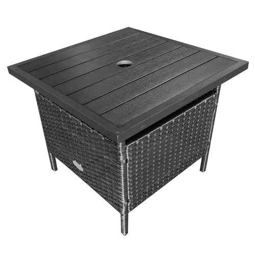 Square Wicker Side Table With Umbrella Hole, Black