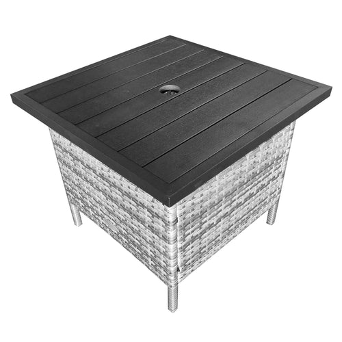 Square Wicker Side Table, With Umbrella Hole, Gray