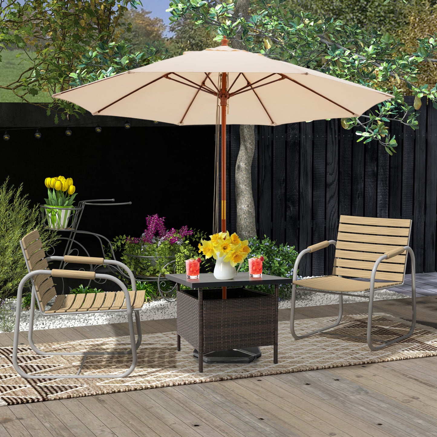 Square Wicker Side Table With Umbrella Hole, Brown Patio Coffee Tables at Gallery Canada