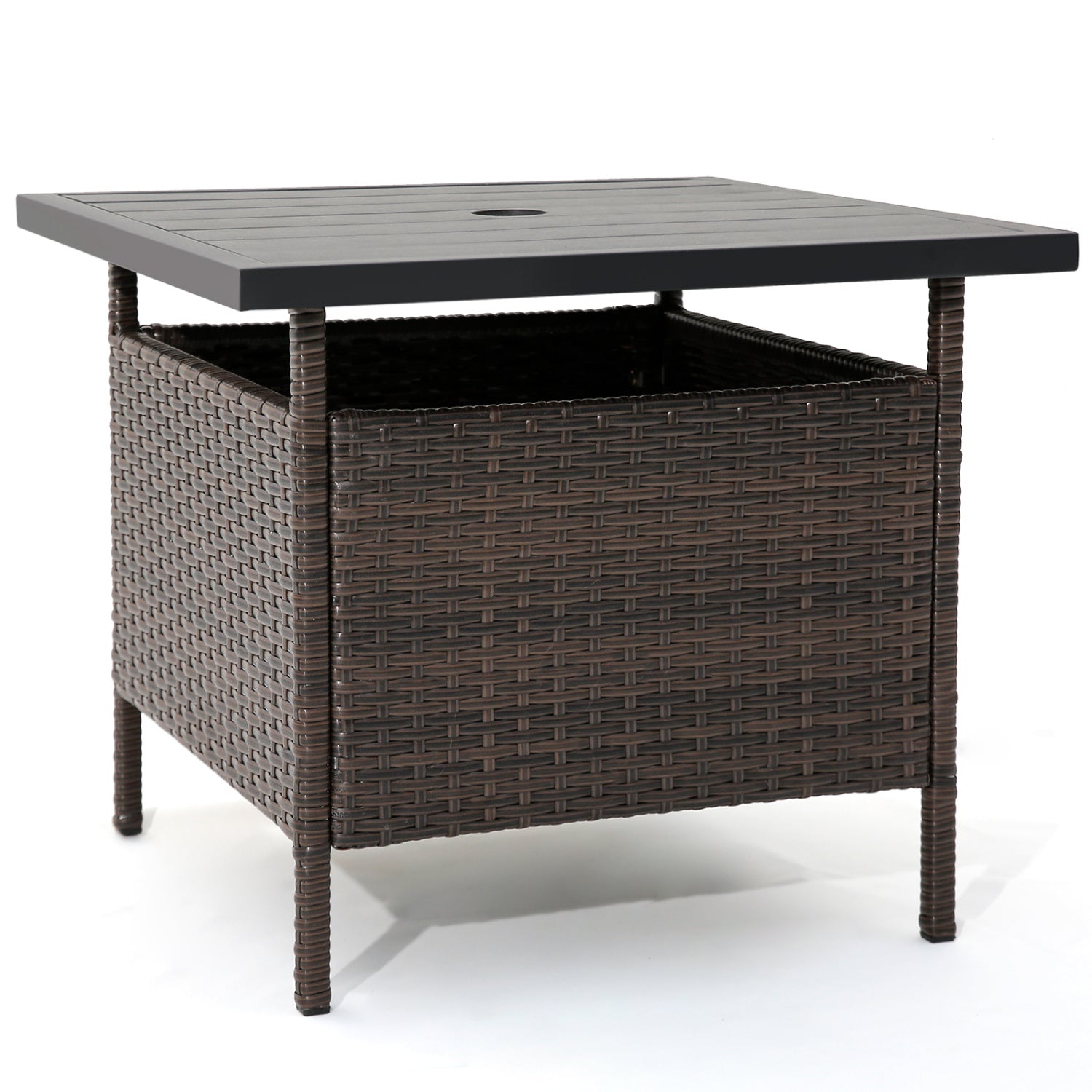 Square Wicker Side Table With Umbrella Hole, Brown Patio Coffee Tables at Gallery Canada