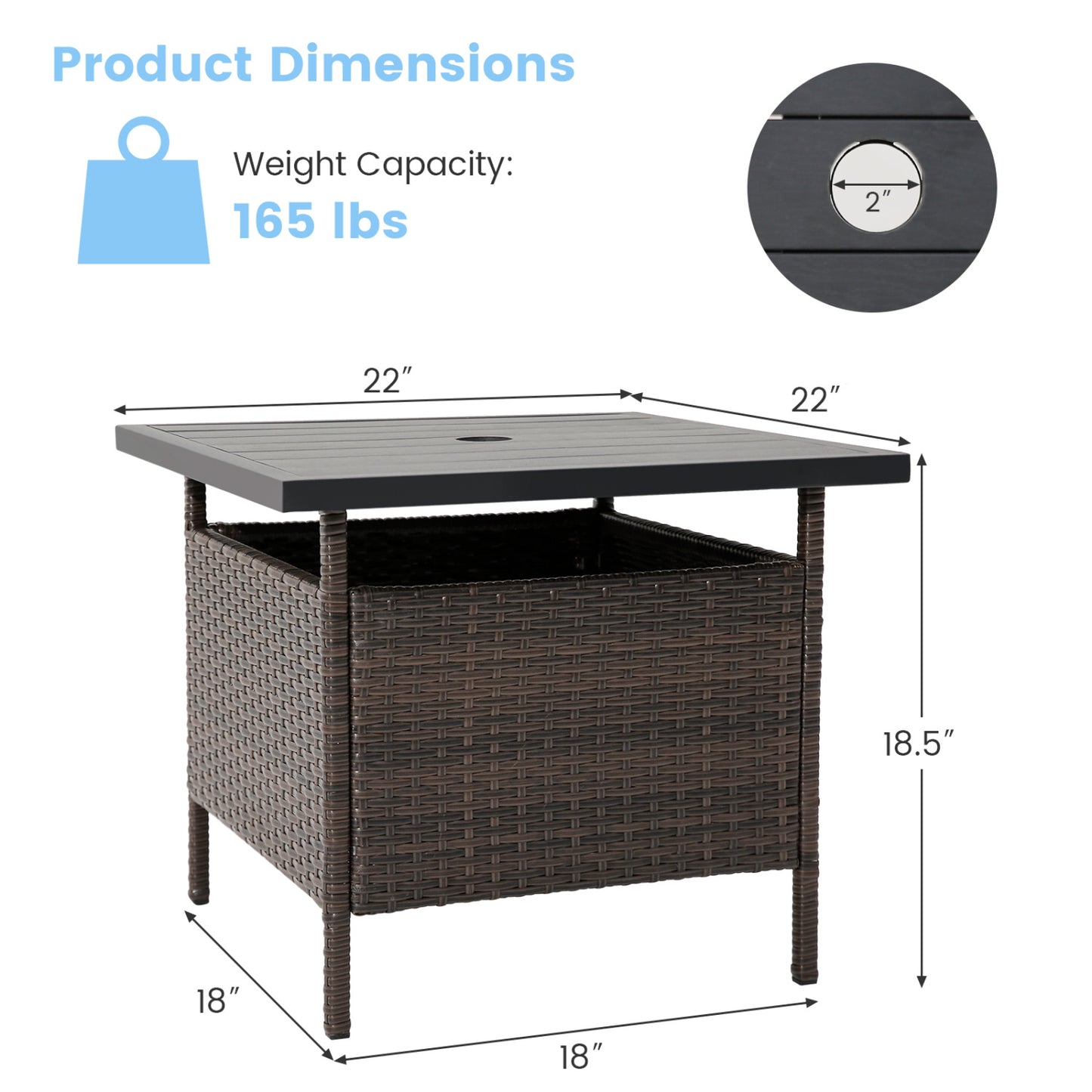 Square Wicker Side Table With Umbrella Hole, Brown Patio Coffee Tables at Gallery Canada