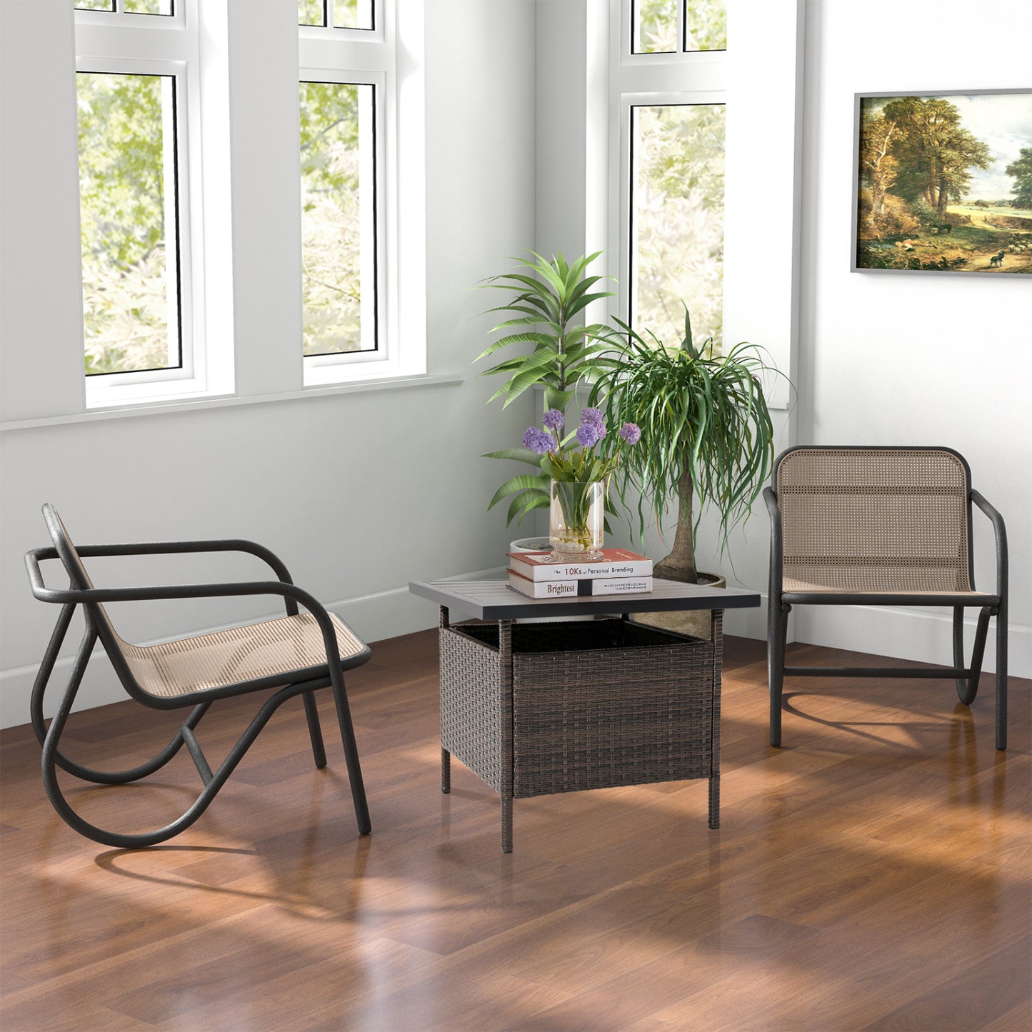 Square Wicker Side Table With Umbrella Hole, Brown Patio Coffee Tables at Gallery Canada