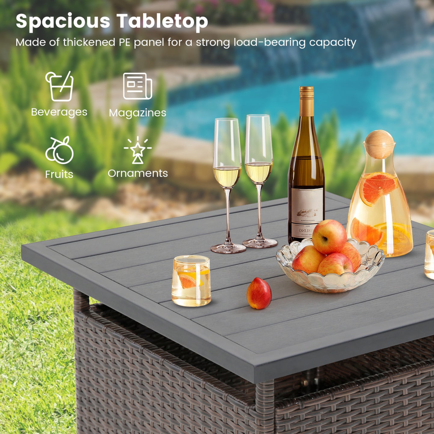 Square Wicker Side Table With Umbrella Hole, Brown Patio Coffee Tables at Gallery Canada