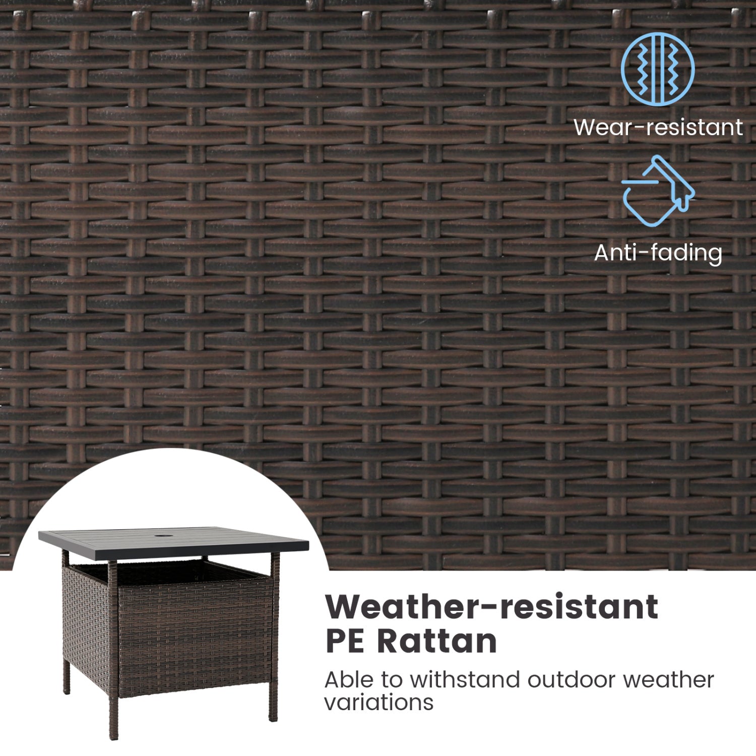 Square Wicker Side Table With Umbrella Hole, Brown Patio Coffee Tables at Gallery Canada