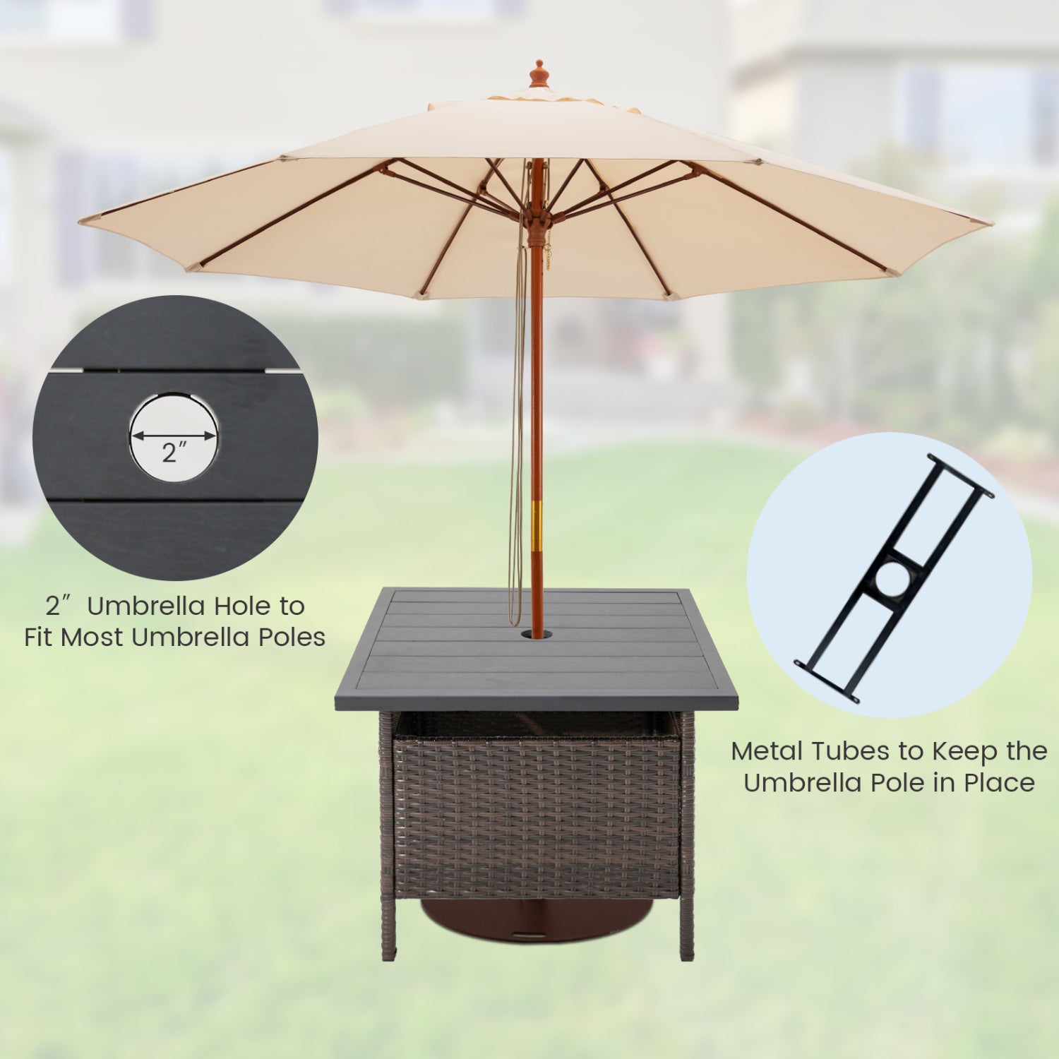 Square Wicker Side Table With Umbrella Hole, Brown Patio Coffee Tables at Gallery Canada